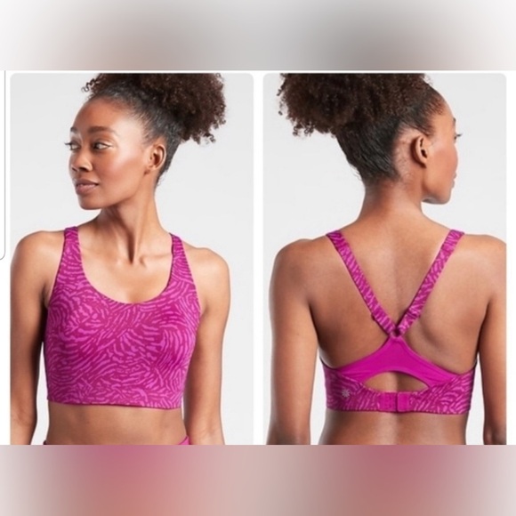 Athleta High Impact Advance Printed Sports Bra Size 36DD Racerback Fuchsia Pink - Picture 1 of 4